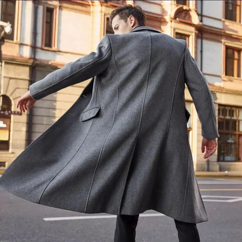 Simples Market men's gray wool coat, long overcoat in streetwear style