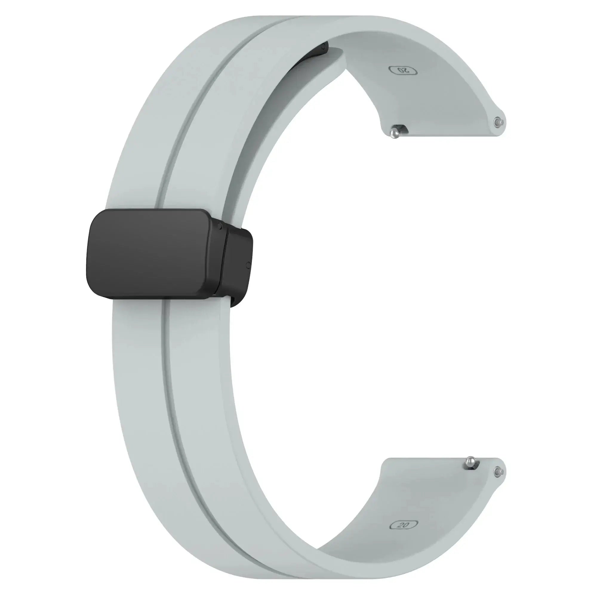 Simples Market silicone watch strap, 20/22mm, light gray with magnetic buckle.