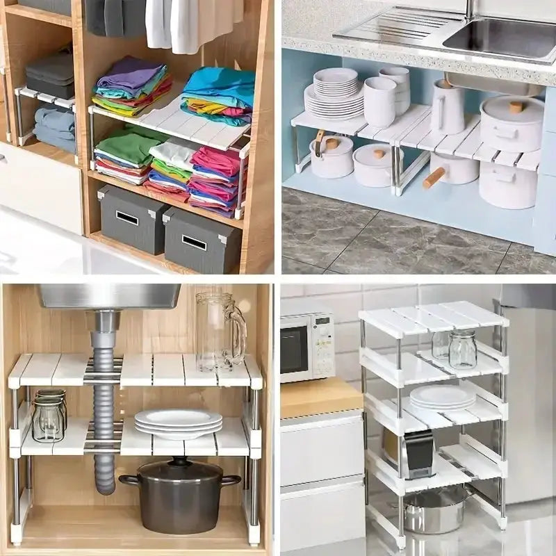 Simples Market stackable wardrobe storage rack with layered white shelves for closet and kitchen organization