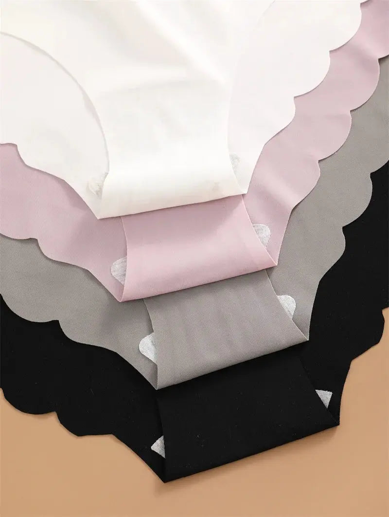 Ice silk seamless panties 4-piece set in white, pink, gray, and black with wavy sides