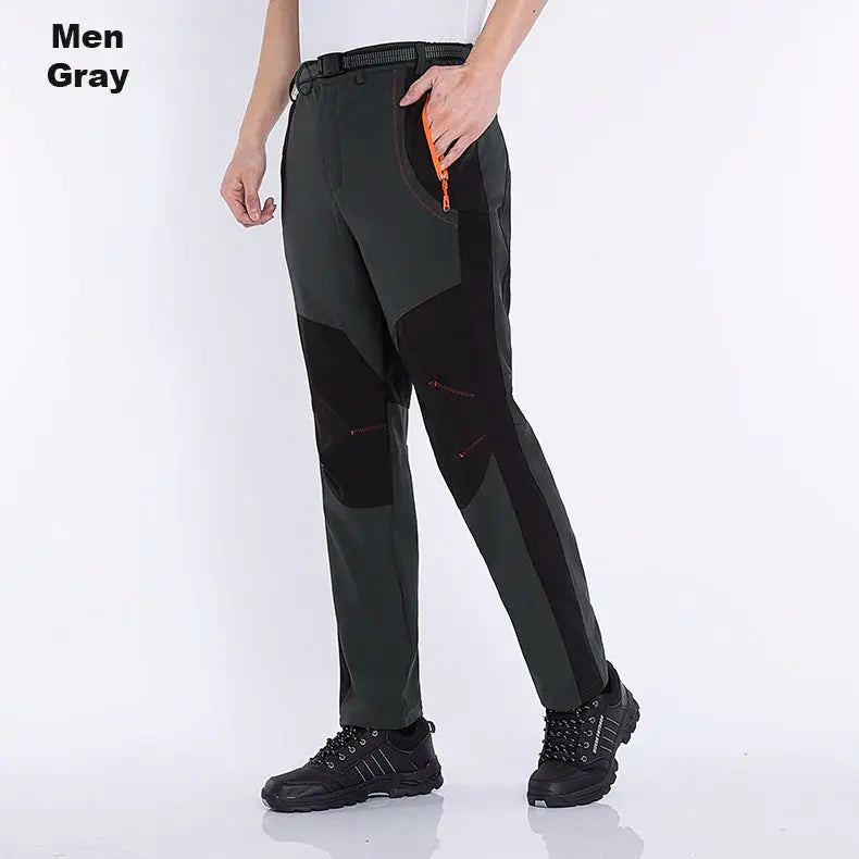 JNLN Thick Warm Fleece Hiking Pants for Men, Simples Market, gray soft-shell waterproof windproof trekking trousers