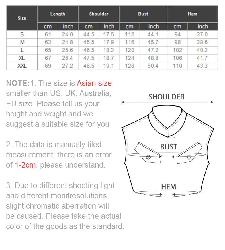 Simples Market Maden retro wool-blend V-neck vest sizing chart with shoulder/bust/hem guide for men