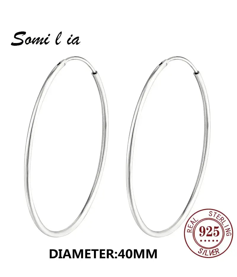 Somilia 925 Sterling Silver Big Hoop Earrings For Women Platinum Finish 10mm To 90mm Fine Jewelry