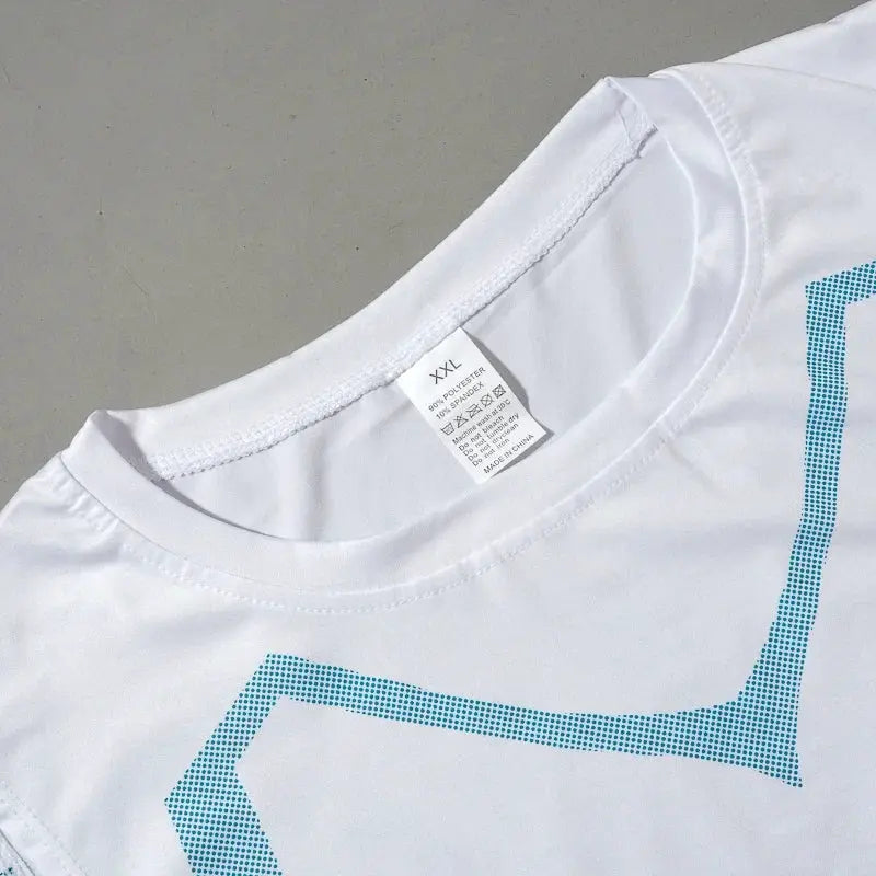 Men's white compression vest with blue dotted graphic print