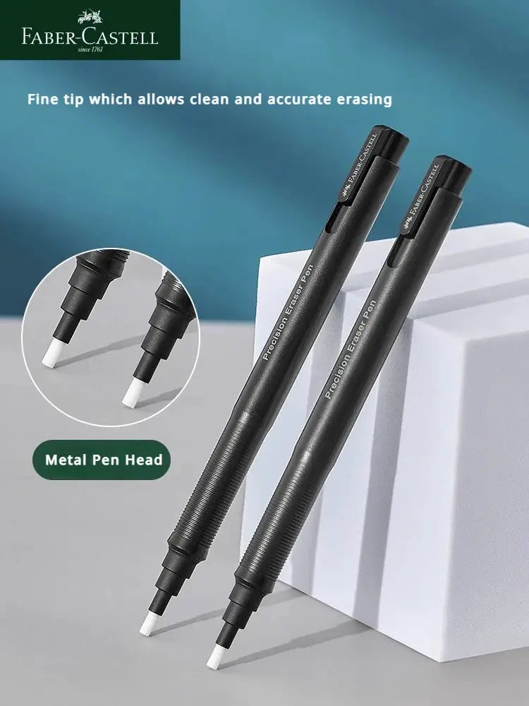 Faber-Castell precision eraser pen duo, black metal retractable 2.5mm erasers with white tips