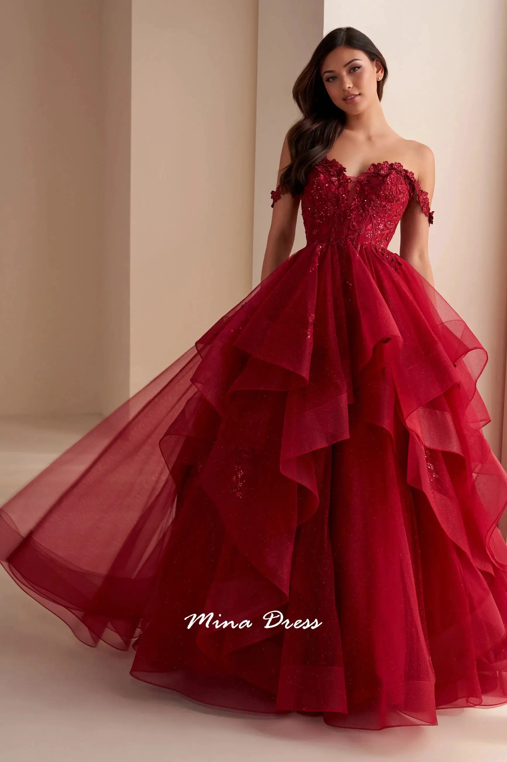 Mina Removable Shoulder Strap Evening Gown Backless Lace Applique Prom