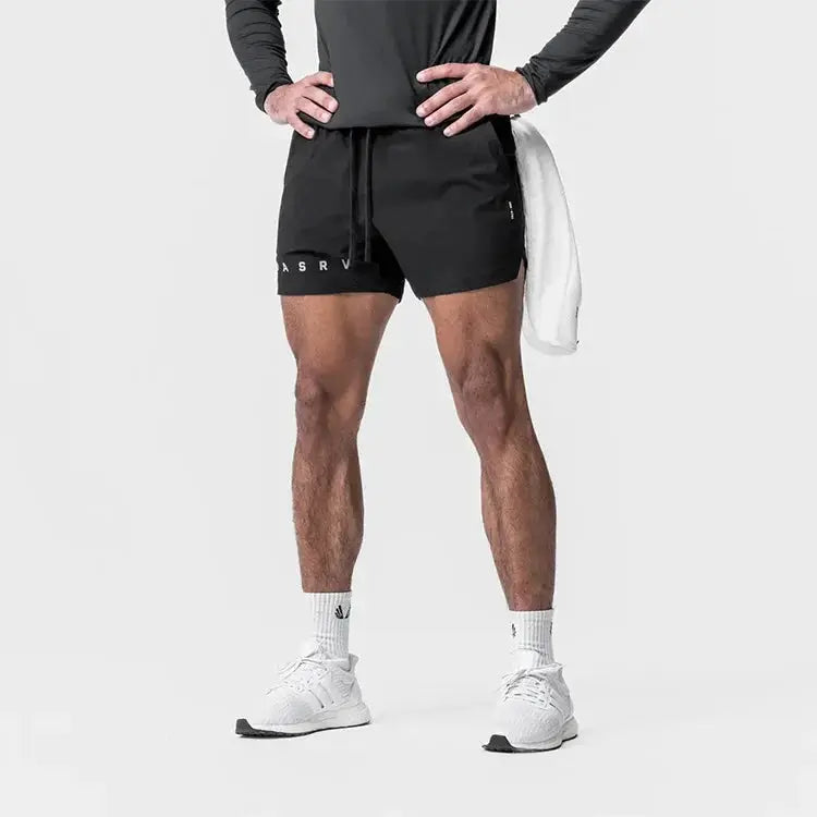 ASRV men's black quick-dry basketball shorts with ASRV logo for gym and workouts