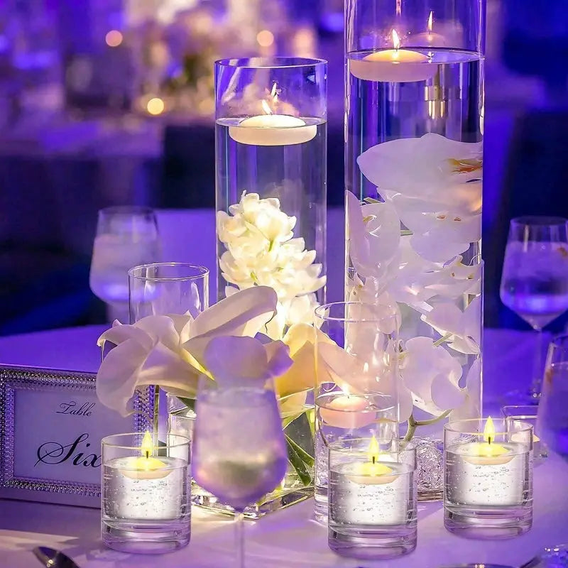 Simples Market unscented floating disc candles in clear glass cylinders for wedding decor; set of 6/10/16 pcs