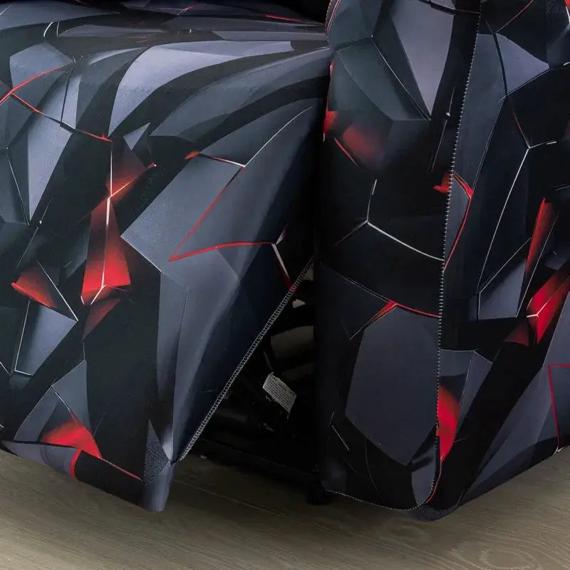 Simples Market recliner cover set in dark geometric pattern with red accents for 1/2/3-seat recliners.