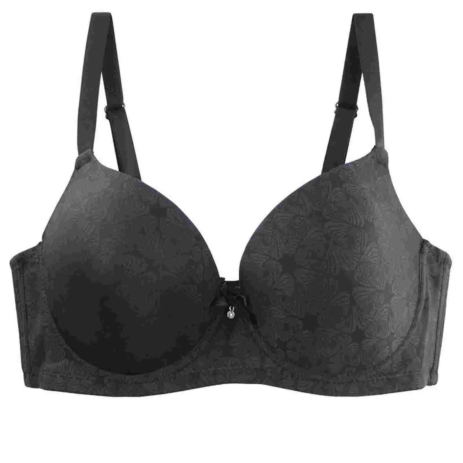 DaiNaFang black lace bra with floral pattern and center bow, front view