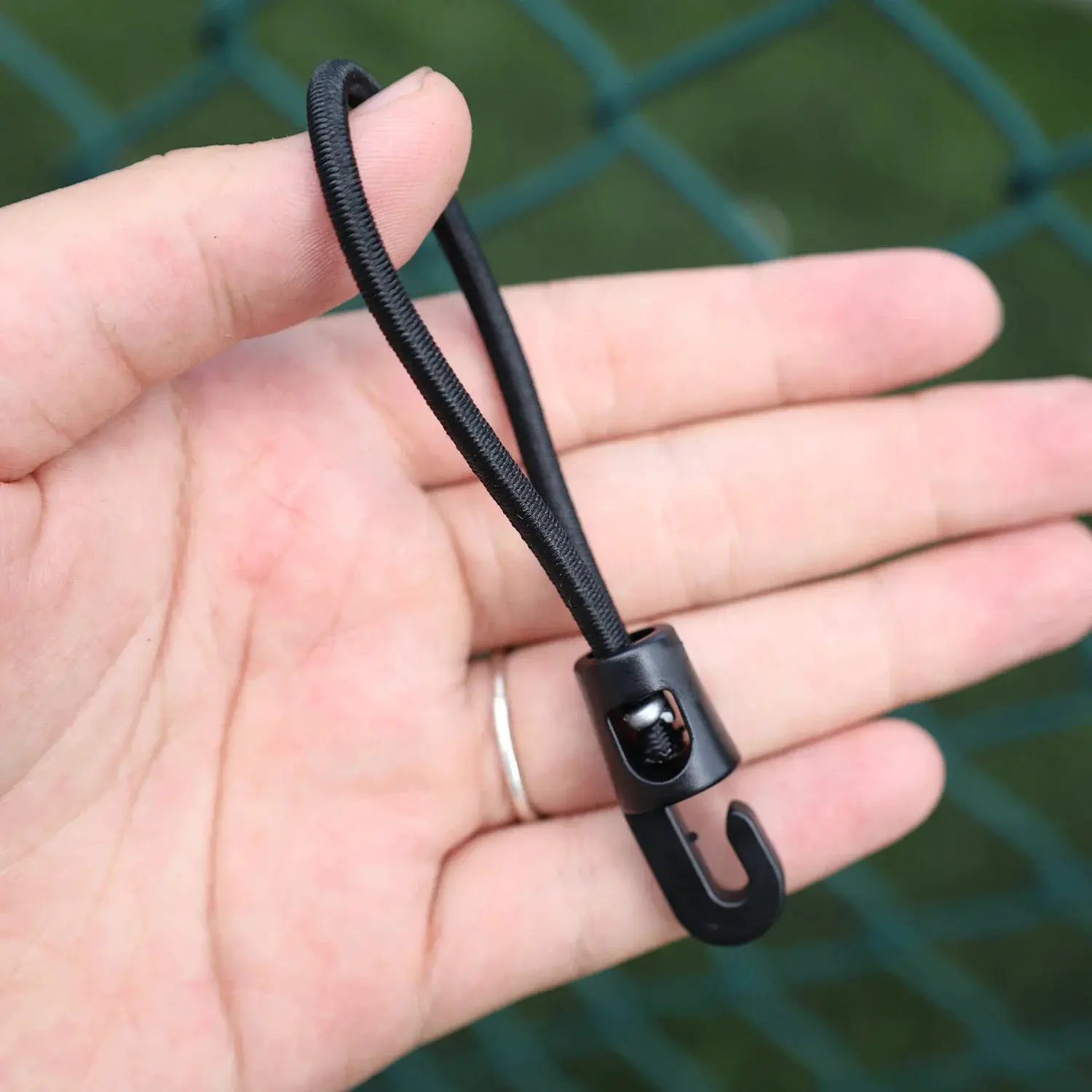 Bungee cord with hooks, black elastic cord with plastic tensioner, 1 pc for camping tarpaulin