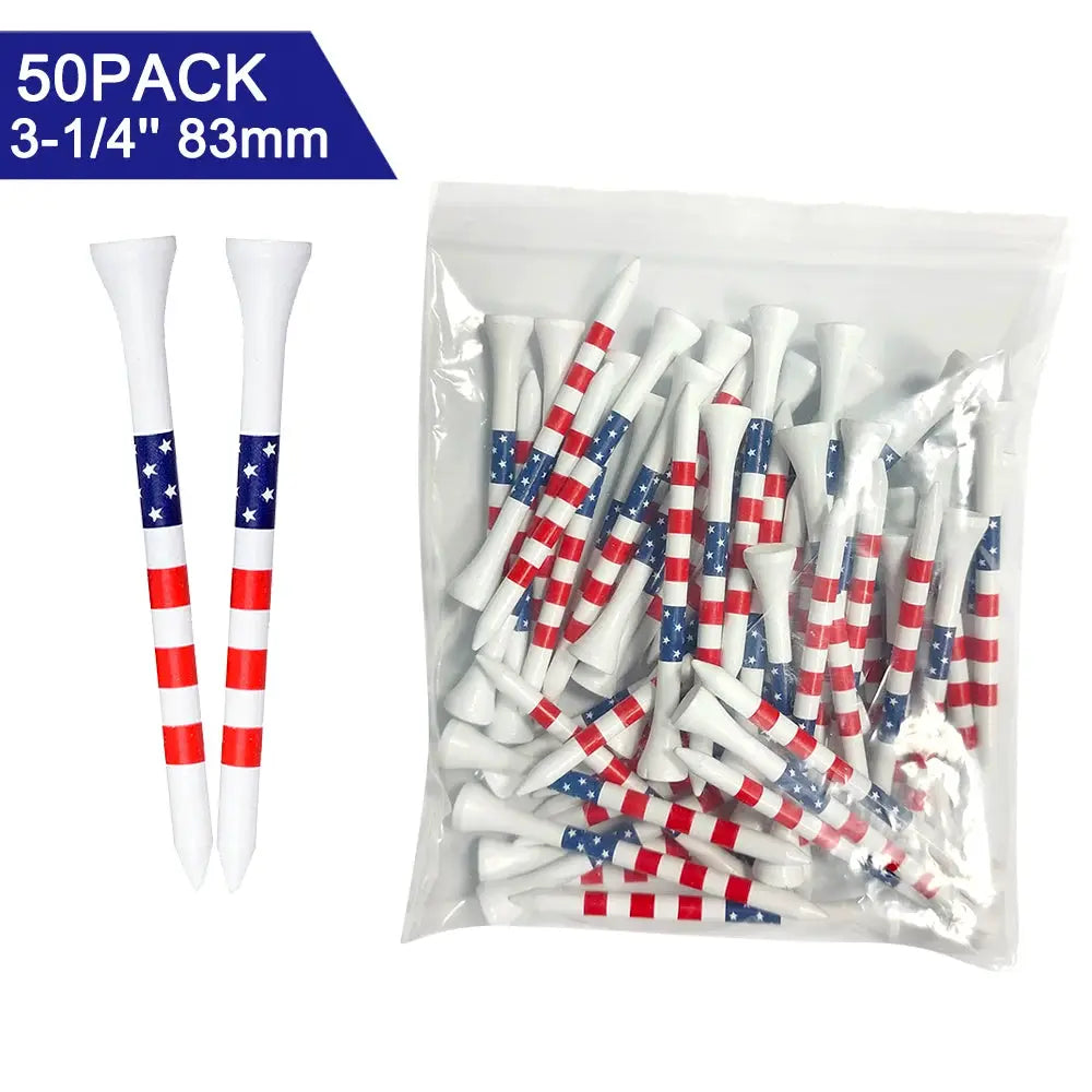 50 Pcs American Flag Bamboo Golf Tees Set Durable Eco Friendly Practice Tees Two Lengths Included