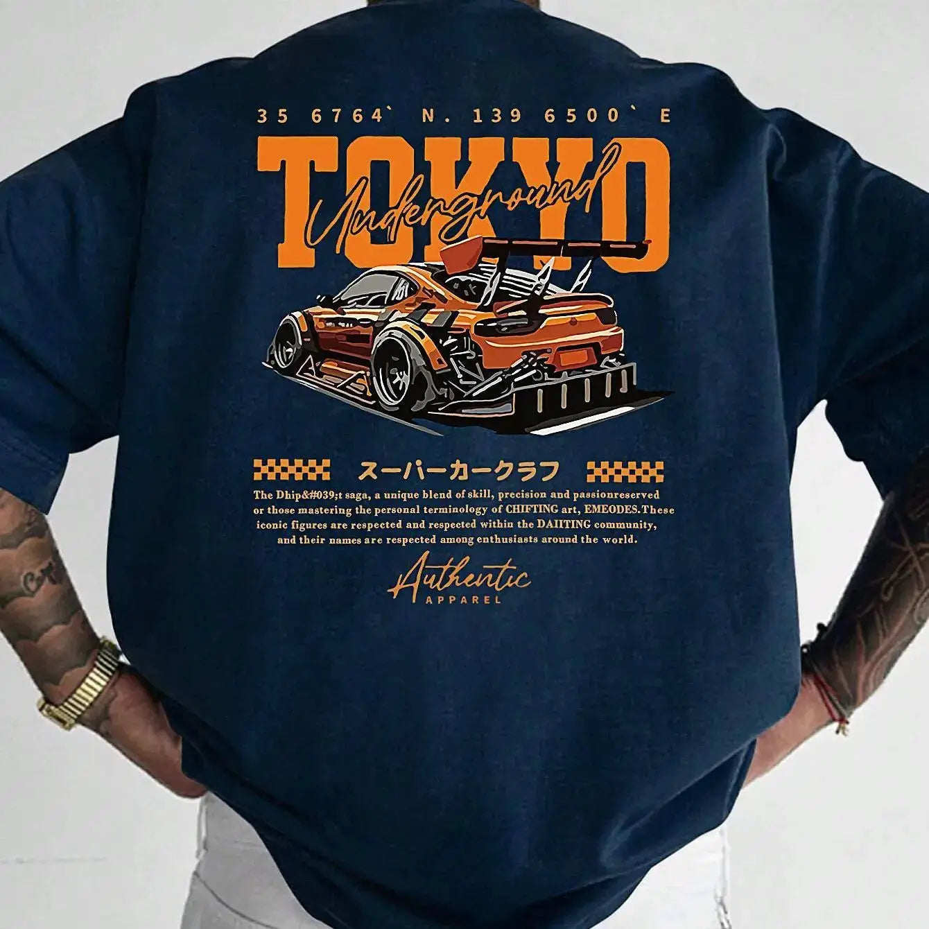Mens Summer 100 Percent Cotton Casual Loose Fit T Shirt With Japanese Tokyo Pattern Print Round Neck Short Sleeve Top