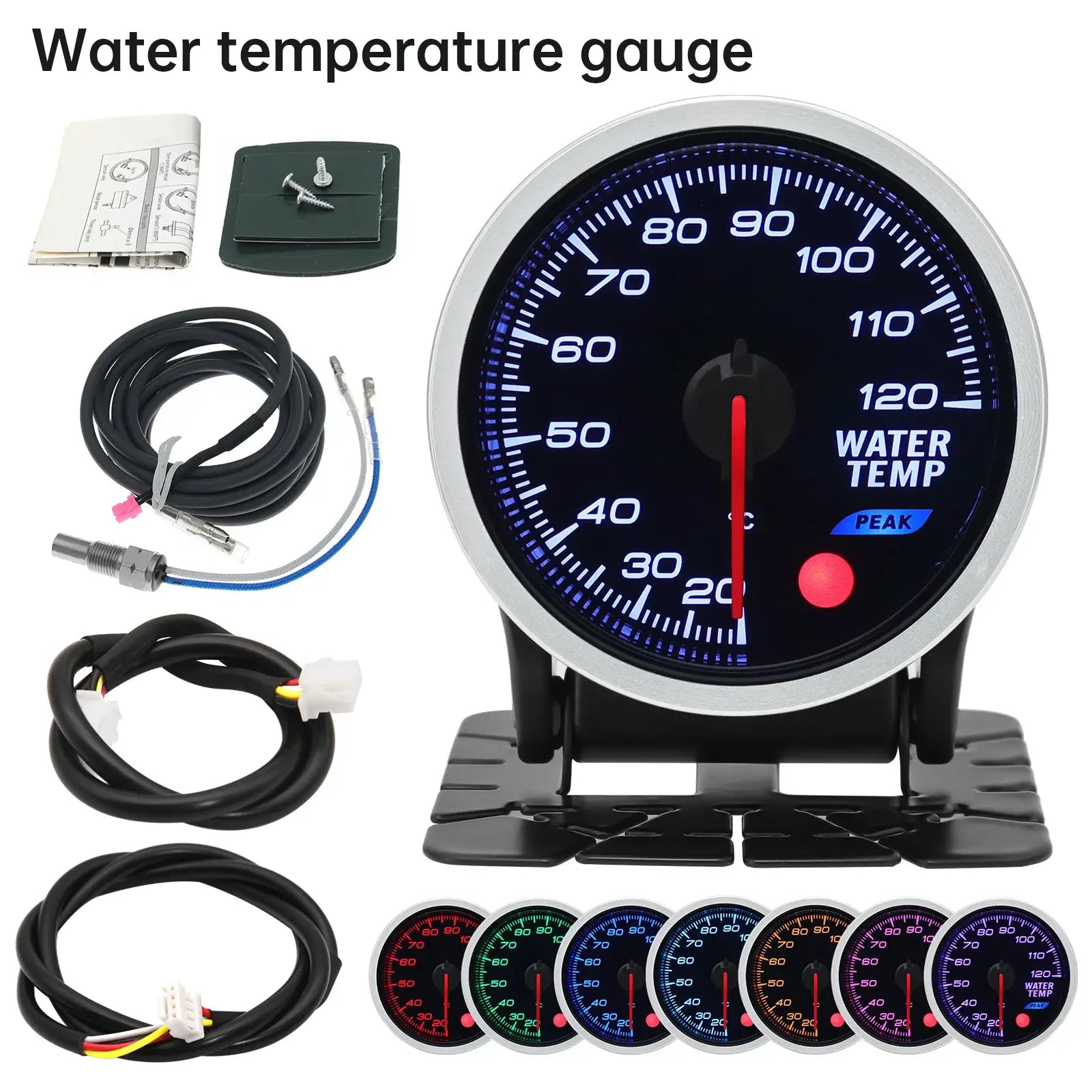 Simples Market universal 52mm car gauge set with oil pressure and water temp, 8 color options, wiring harness