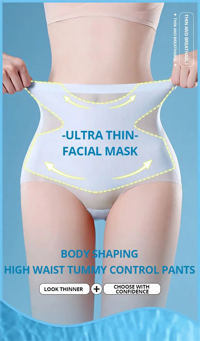 Flarixa ultra-thin ice silk high-waist panties for tummy control, seamless shapewear underwear.