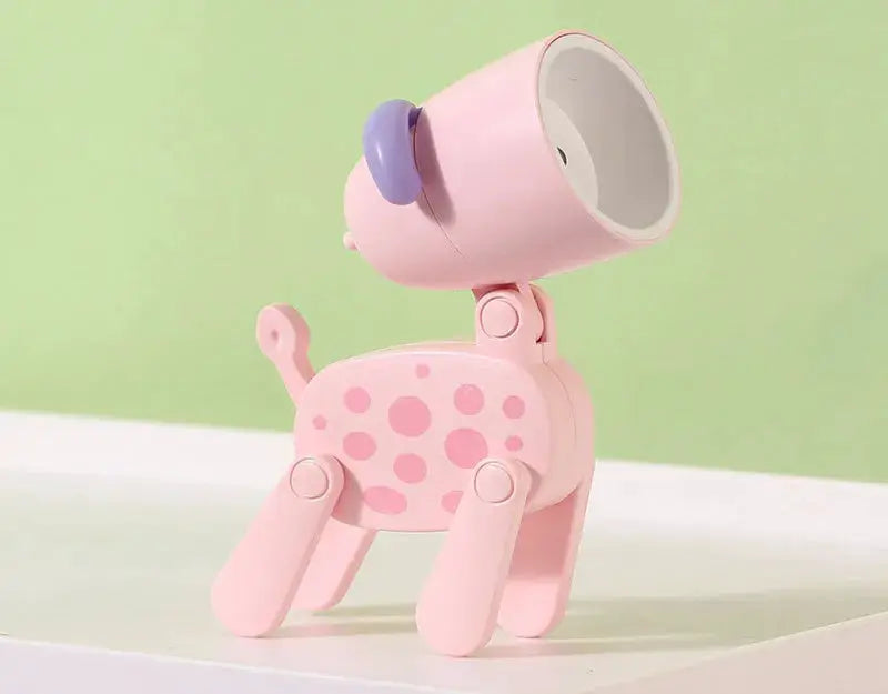 Pink animal-shaped mini LED night light with folding lamp head, polka-dot body for kids' bedroom decor
