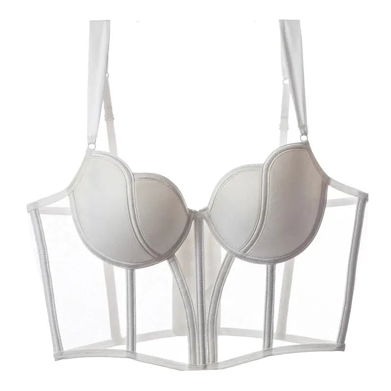 Meet'r white longline push-up bra with molded cups, sheer back panels and lace trim, Simples Market