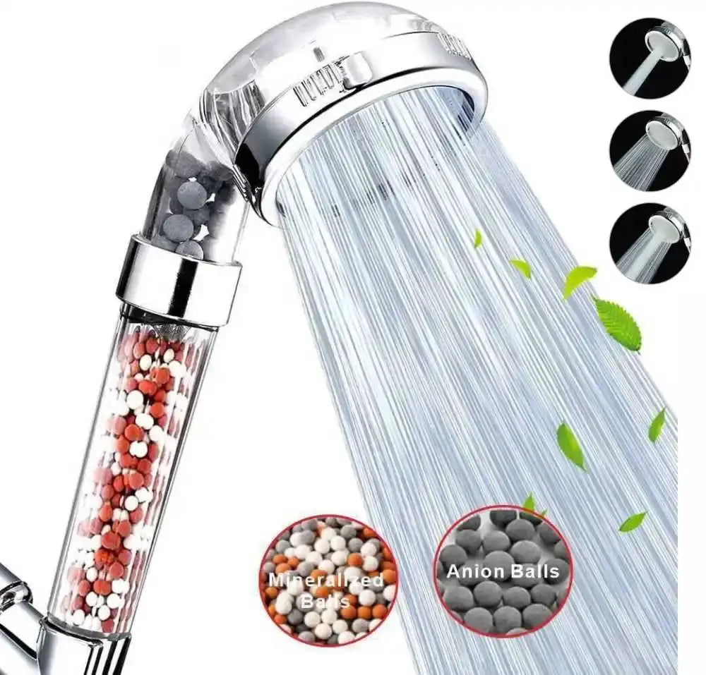 3-function high-pressure handheld SPA shower head by Simples Market with mineralized and anion filter balls, chrome.