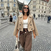 EleganceLane Double Breasted Short Trench Coat Vintage Style Turn Down Collar With Modern Comfort Womens Coat