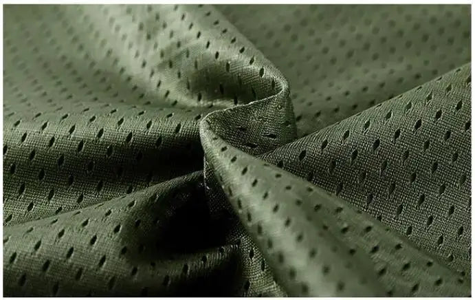 Men's outdoor vest mesh fabric in olive green, breathable perforated material