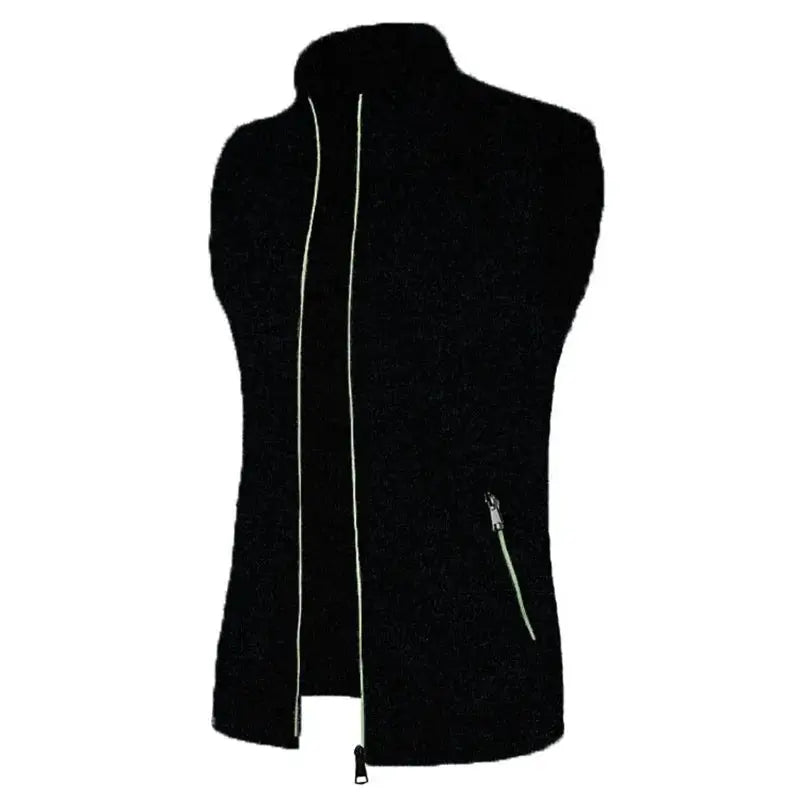 Men's black sleeveless zip vest with turtleneck and neon-green piping