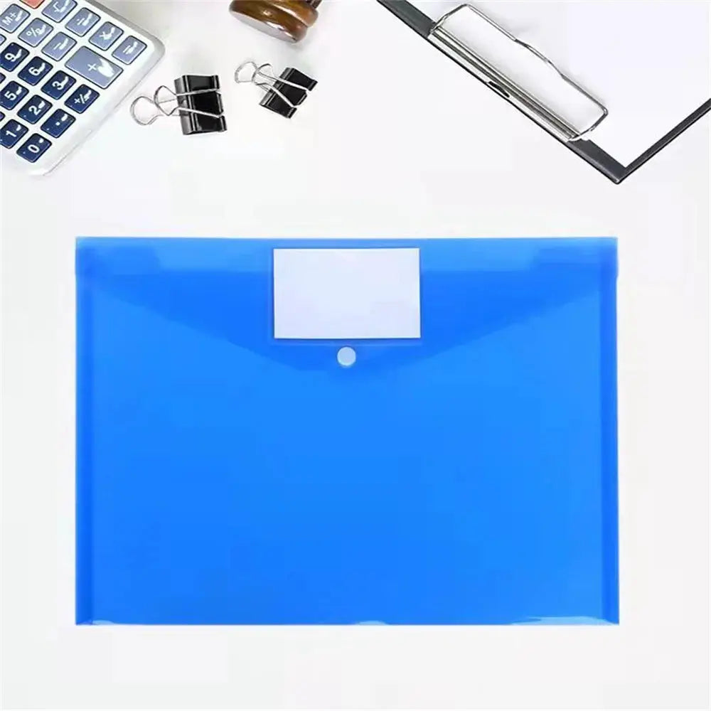 Blue A4 waterproof transparent file folder with label pocket for organizing documents