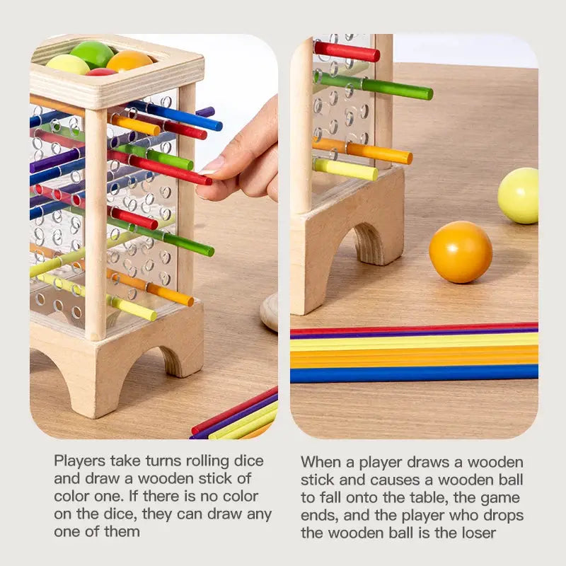 Wooden Stick Board Game For Parent Child Interaction Montessori Toy Four Sided Acrylic Cylinder Stick Picking Game