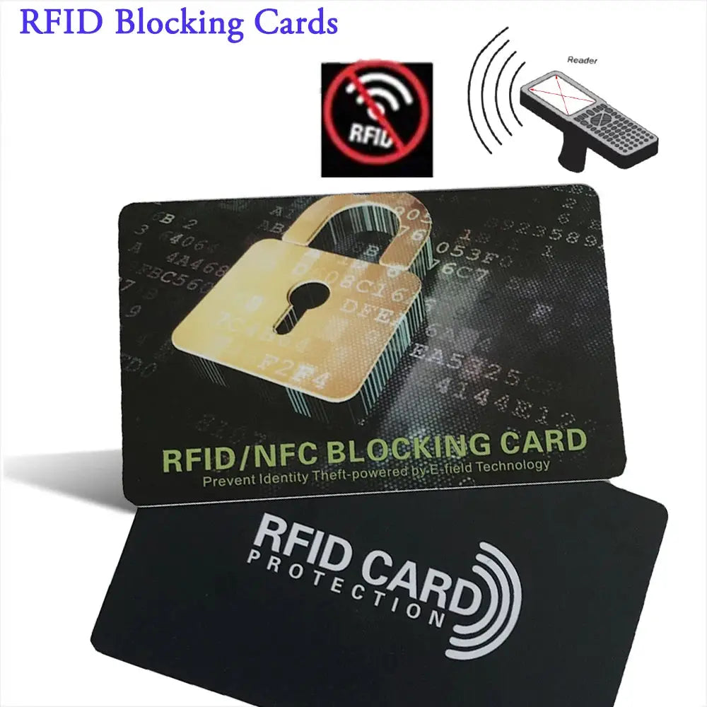 2 black RFID blocking cards; Simples Market anti-theft protection for contactless NFC debit/credit cards.