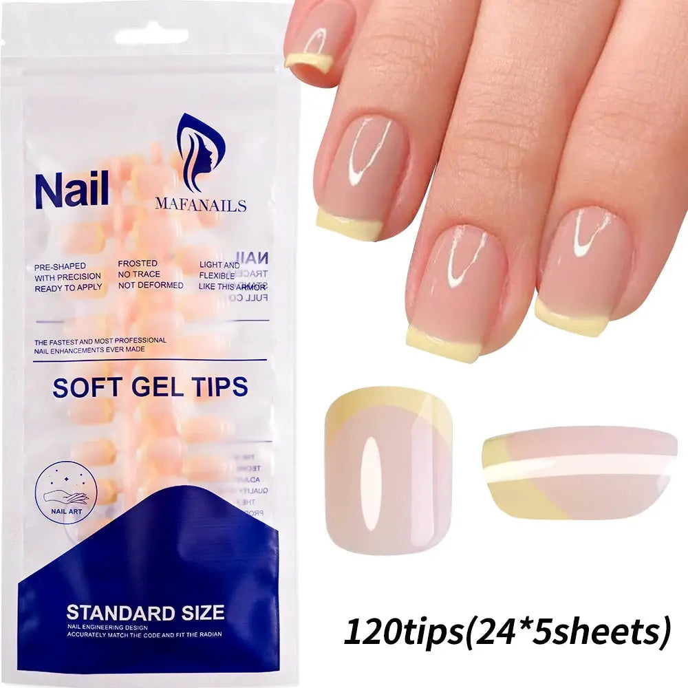 120Pcs Medium Long Square Acrylic French Press On Nails Full Cover For Women Mixed Sizes