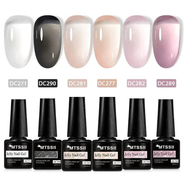 MTSSII 6-Piece Jelly Gel Nail Polish Set by Simples Market in white, black, nude, peach, pink, lavender