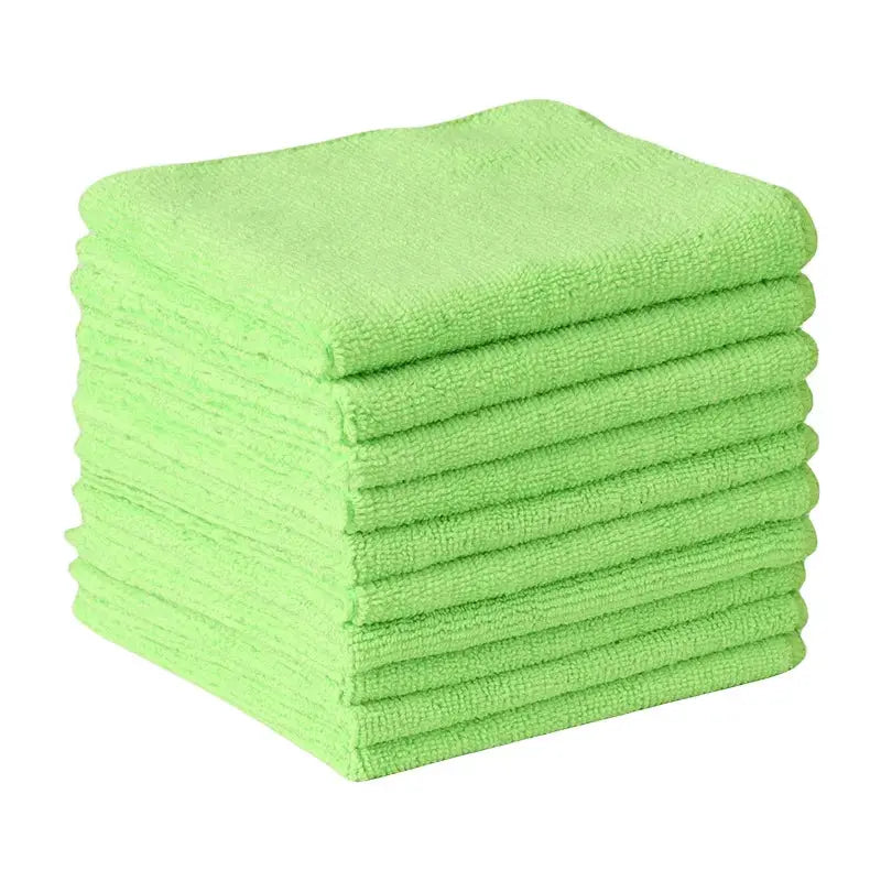 Microfiber car cleaning towels, lime green, thick double-layer, quick-drying set of 10