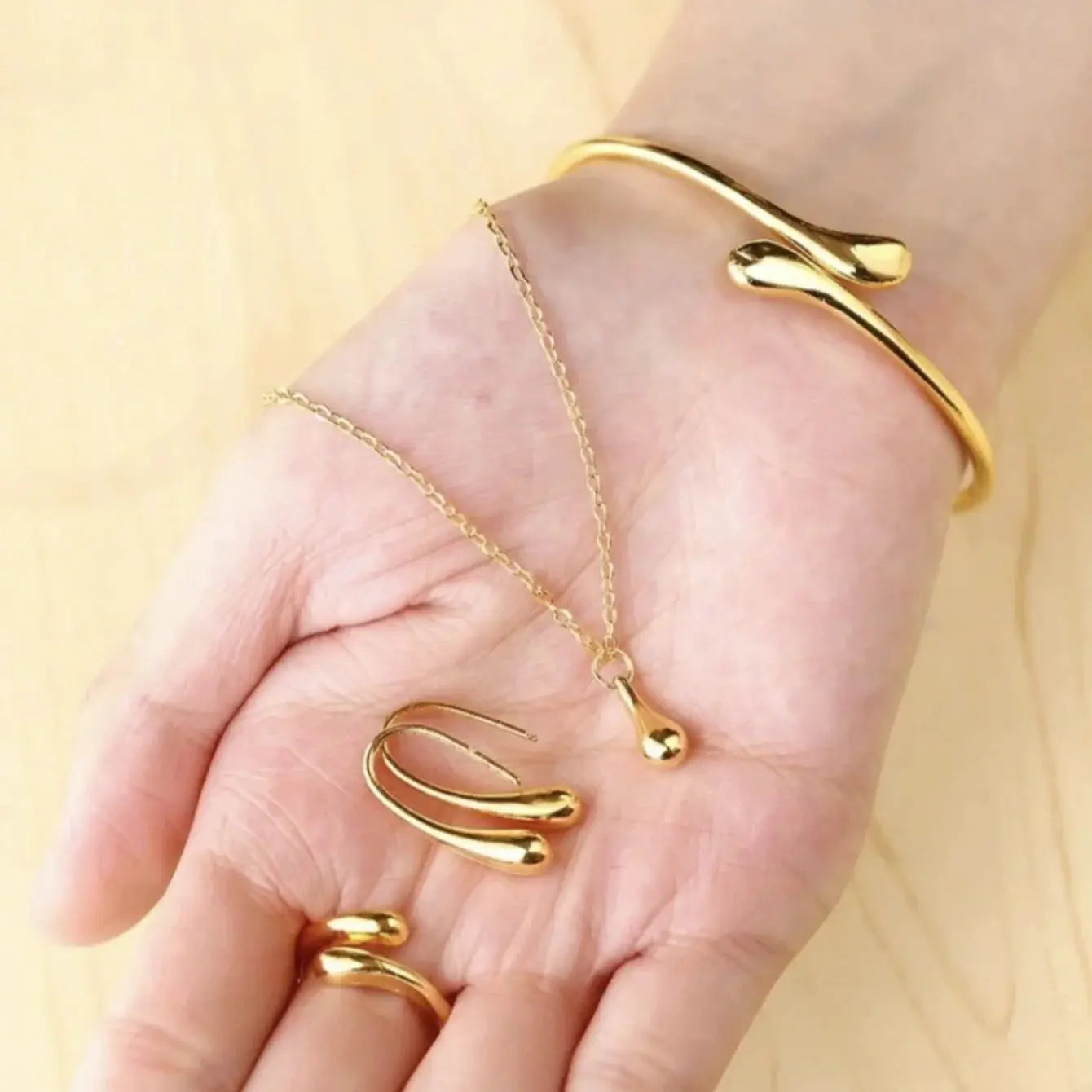 Fashion Teardrop Jewelry Set For Women Necklace Earrings Ring Bracelet Elegant Engagement Party Gift