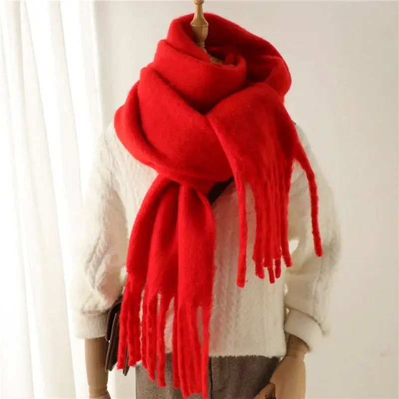 Luxurious Faux Cashmere Winter Scarf for Women Thick Soft Warm Wrap with Tassels