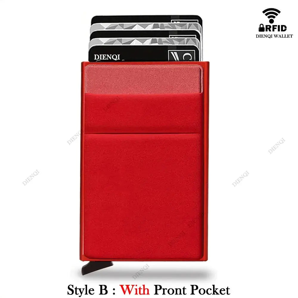 Red RFID card holder wallet for men with front pocket, Dienqi Wallet