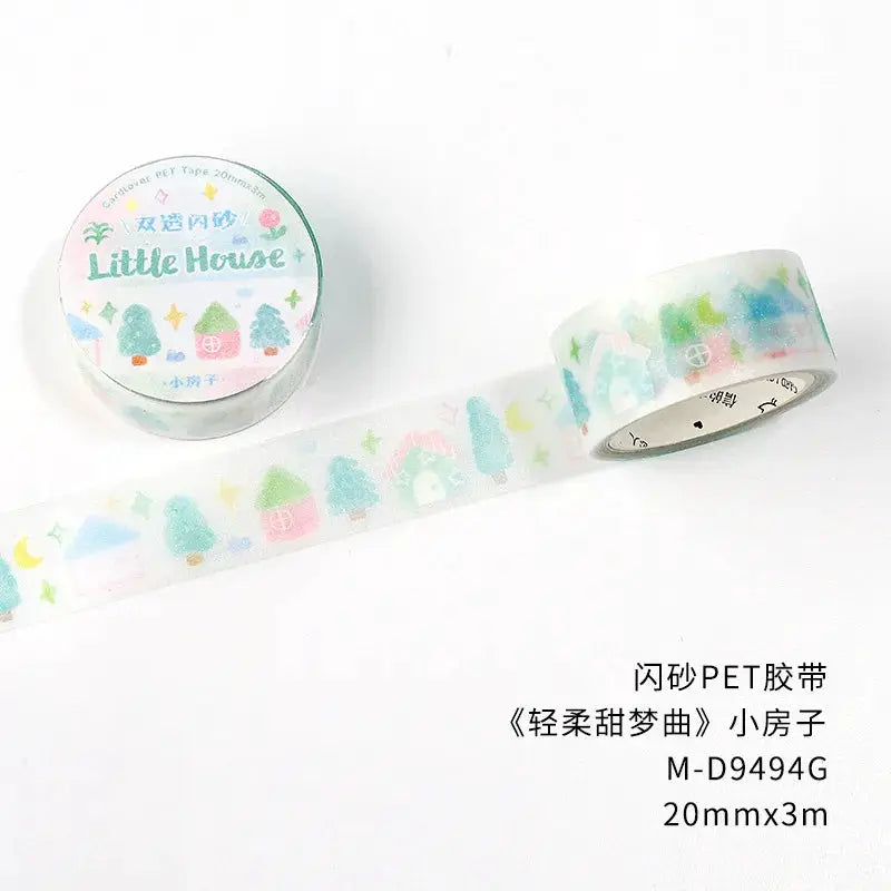 Decorative PET tape roll by Simples Market with pastel Little House village pattern, 20mmx3m