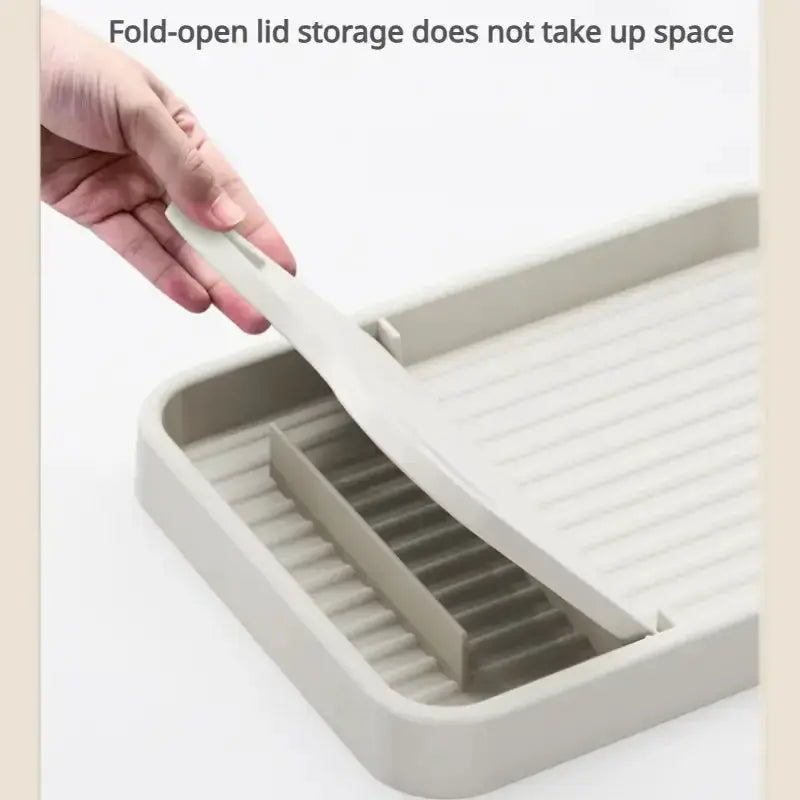 Simples Market cat-ear white plastic utensil holder with fold-open lid for spatulas and pot lids