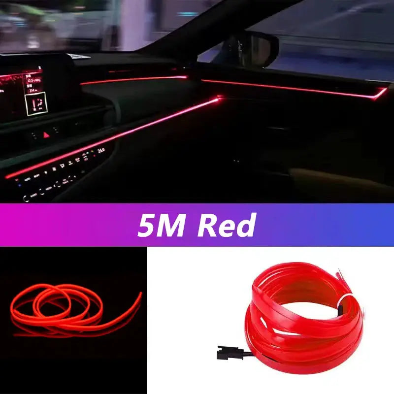 5M Car Interior Neon EL Wire LED Strip Light USB Powered Ambient Decorative Lamp For Auto DIY Party Atmosphere