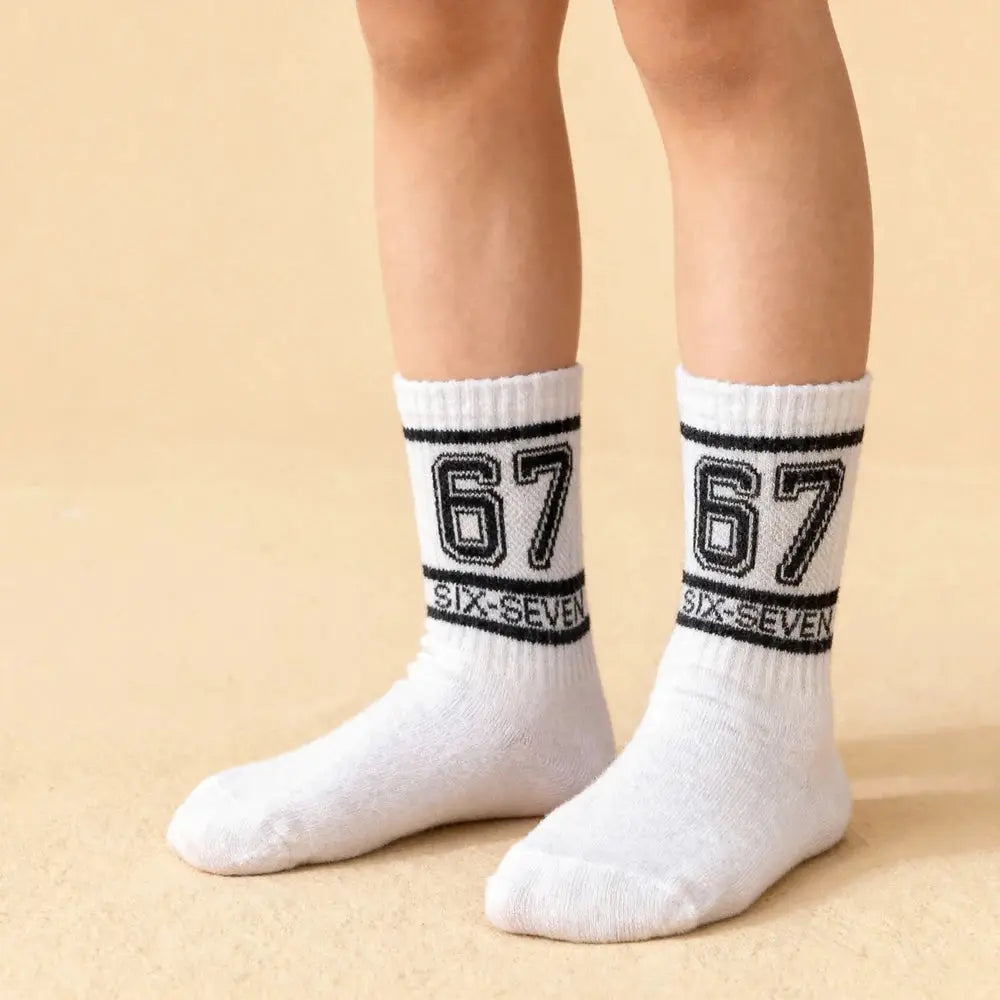 Kids Mid Calf Sports Socks With 67 Print Unisex All Season Trendy Comfort Durable