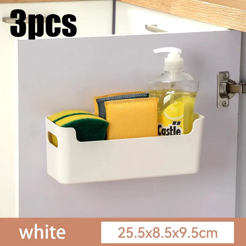 Simples Market white cabinet door organizer rack, 3pc set with sponge and dish soap bottle.