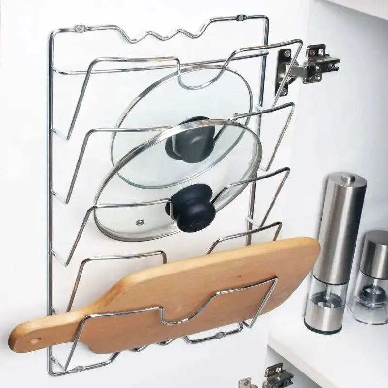 Pot lid rack, wall-mounted five-tier chrome metal organizer from Simples Market