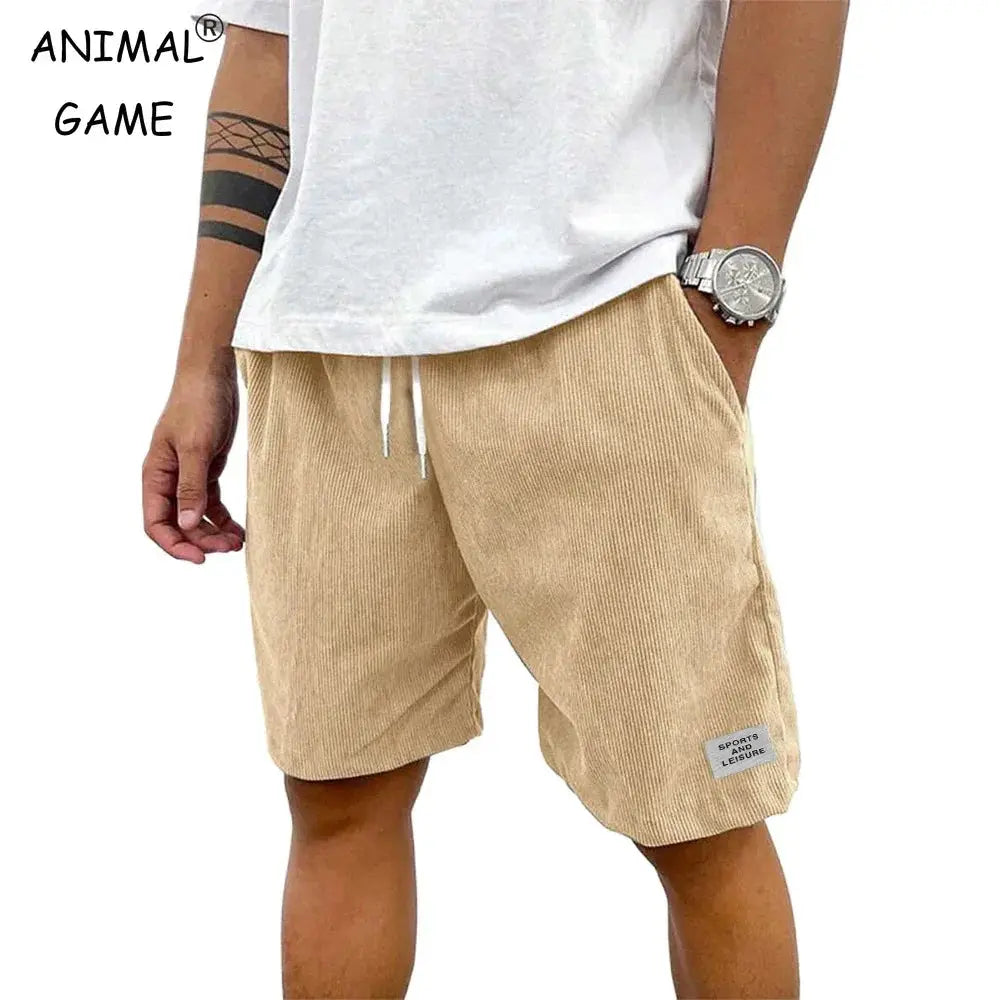 Summer Men Lightweight Corduroy Shorts Casual Beachwear Streetwear Solid Color Label For Everyday Wear