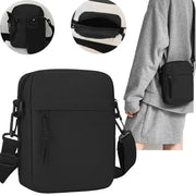 Simples Market black single-shoulder crossbody bag with adjustable strap and front pocket