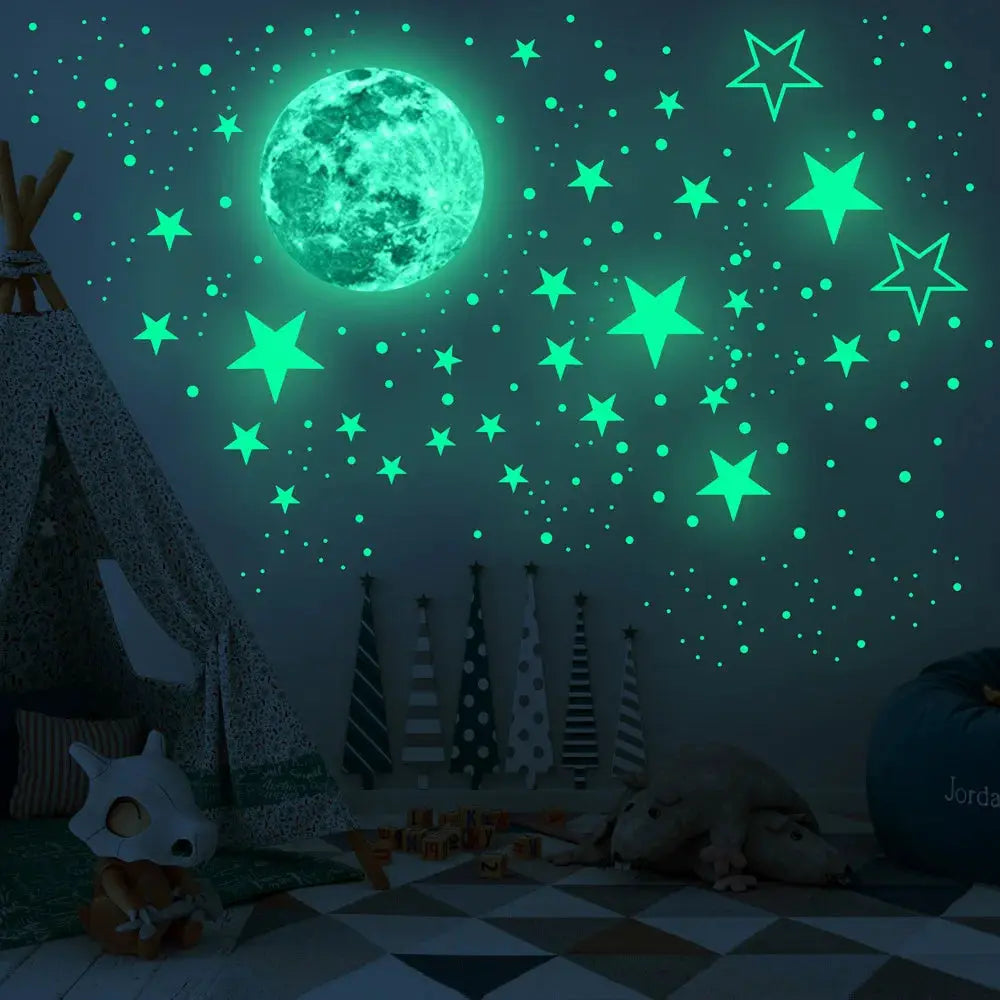 Luminous Moon And Stars Wall Stickers For Kids Room Decor Glow In The Dark Earth Wall Decals Noctilucent