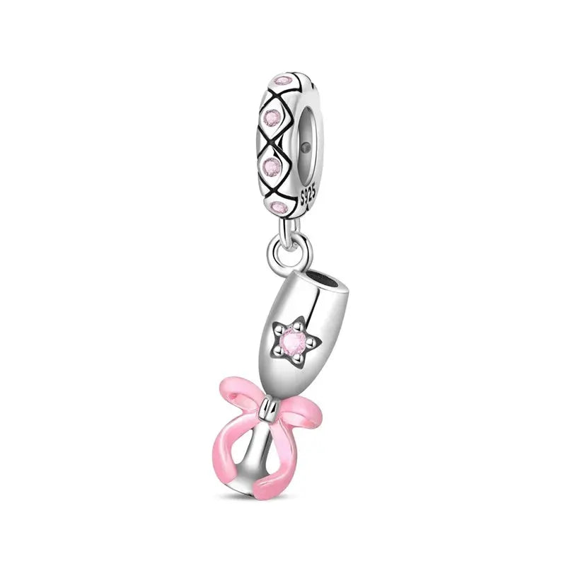 925 Silver Plated Magic Mirror Perfume Princess Angel Pink Charms Beads Fit Pandach 925 Bracelet Fine DIY Jewelry
