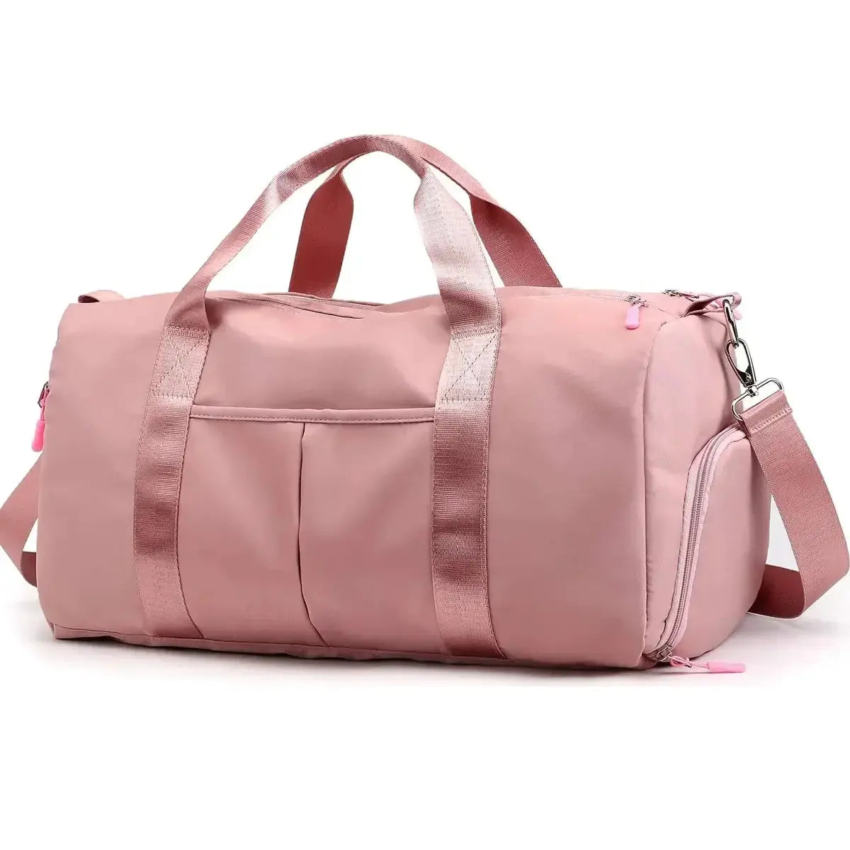 Pink fitness bag with dry-wet separation and detachable shoulder strap; large-capacity travel gym bag
