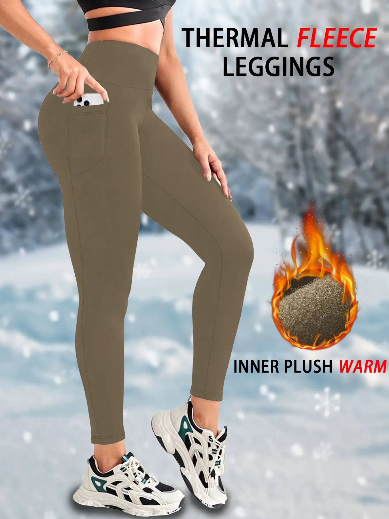 ThermaFlex Womens Fleece Lined High Waist Leggings With Pockets For Warm Winter Comfort Everyday Wear