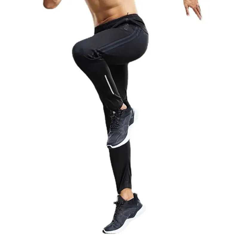 Men's black jogging pants with side stripe for gym and running