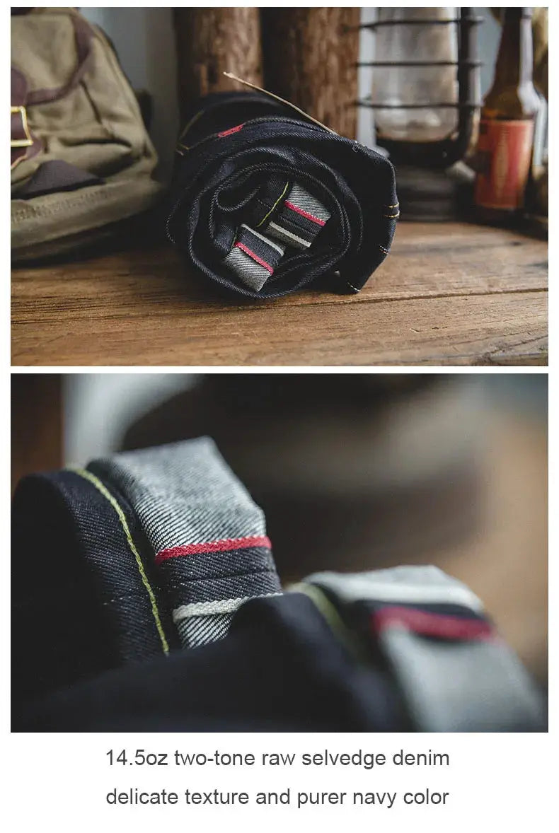 Maden Retro 14.5oz raw selvedge denim jeans in navy by Simples Market with YKK zipper fly, straight fit