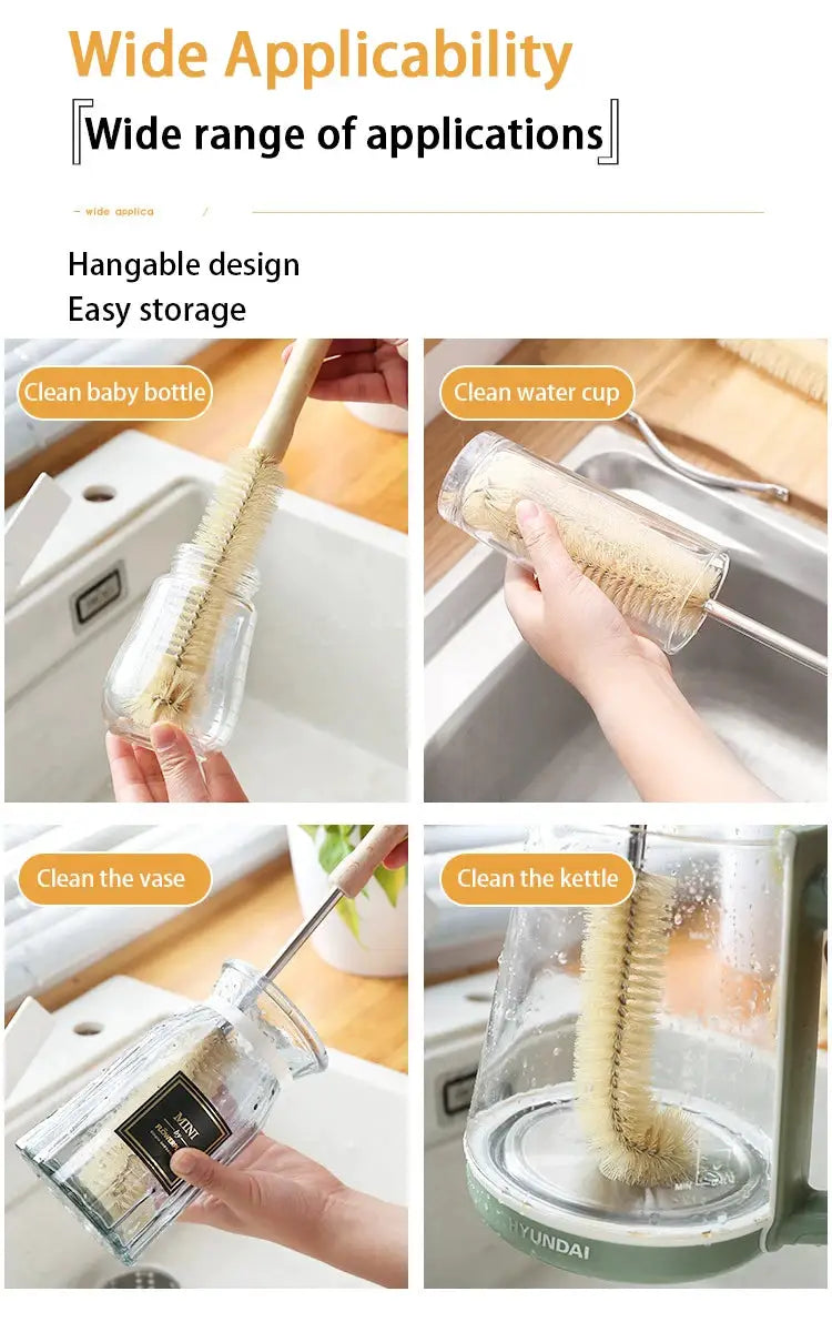 Wooden bottle cleaning brush with long handle from Simples Market for cleaning baby bottles, cups, vases, and kettles