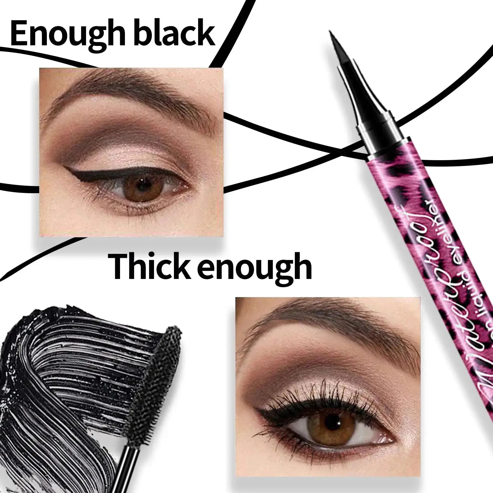 YANQINA All-In-One Eye Makeup Set With 4D Waterproof Eyeliner Pencil Thick Curling Mascara Defining Eyebrow Pencil